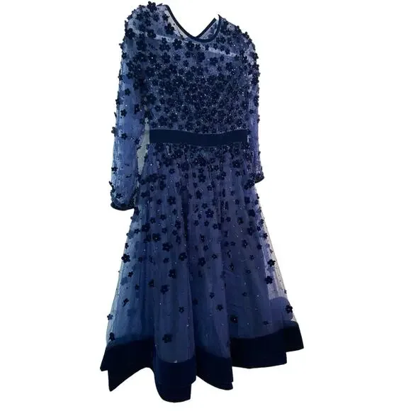 Mac Duggal Velvet Embellished Illusion High Neck 67007 Dress Midnight Size 8 - Picture 5 of 15